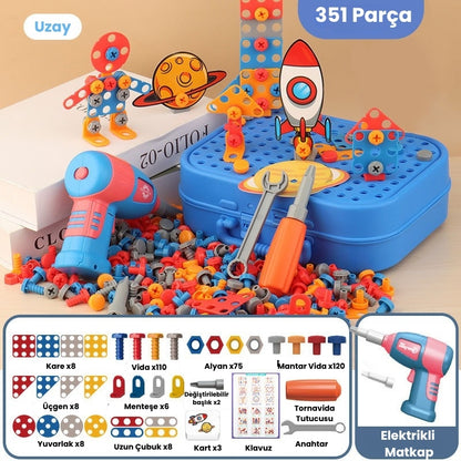 Elektrikli Matkap Çocuk Oyuncak Seti-Stem Eğitim Kiti-El ve Kol Kordinasyon Geliştirici