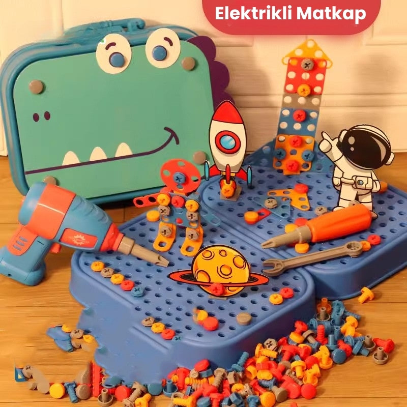 Elektrikli Matkap Çocuk Oyuncak Seti-Stem Eğitim Kiti-El ve Kol Kordinasyon Geliştirici