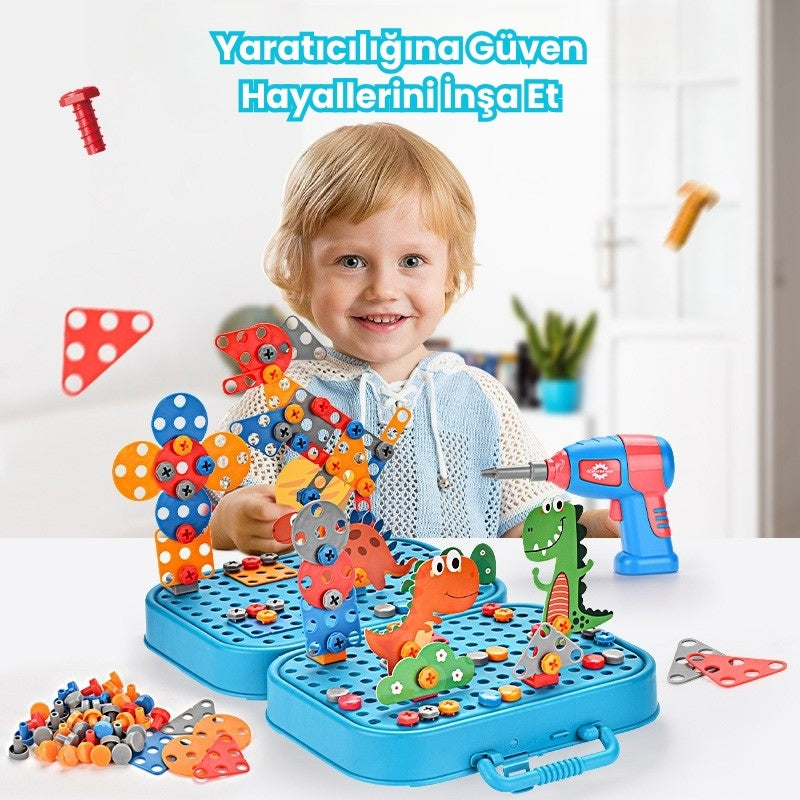 Elektrikli Matkap Çocuk Oyuncak Seti-Stem Eğitim Kiti-El ve Kol Kordinasyon Geliştirici