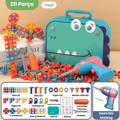 Elektrikli Matkap Çocuk Oyuncak Seti-Stem Eğitim Kiti-El ve Kol Kordinasyon Geliştirici